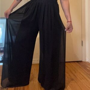 Elegant Sheer Black Wide-Leg Pants